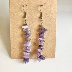 AMETHYST Healing Crystal Stone Chip Dangle Earrings